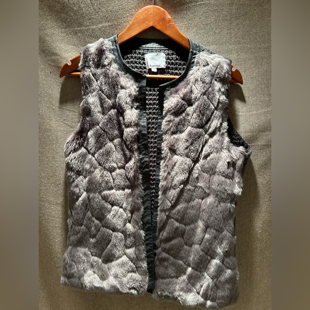 Faux Fur Vest in Gray and Black